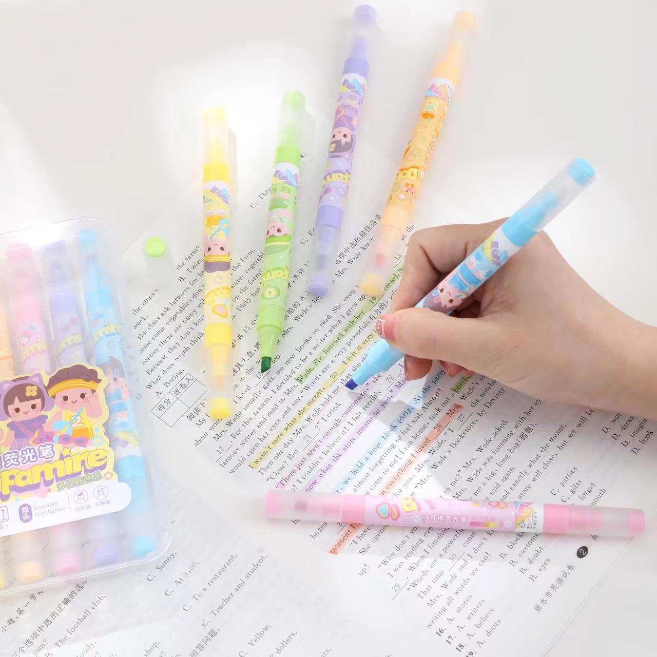 Dopamine-Colored Double-Head Erasable Highlighter Color Lines Highlight The Large Volume Of Eye Care Students And Children Application Scenario