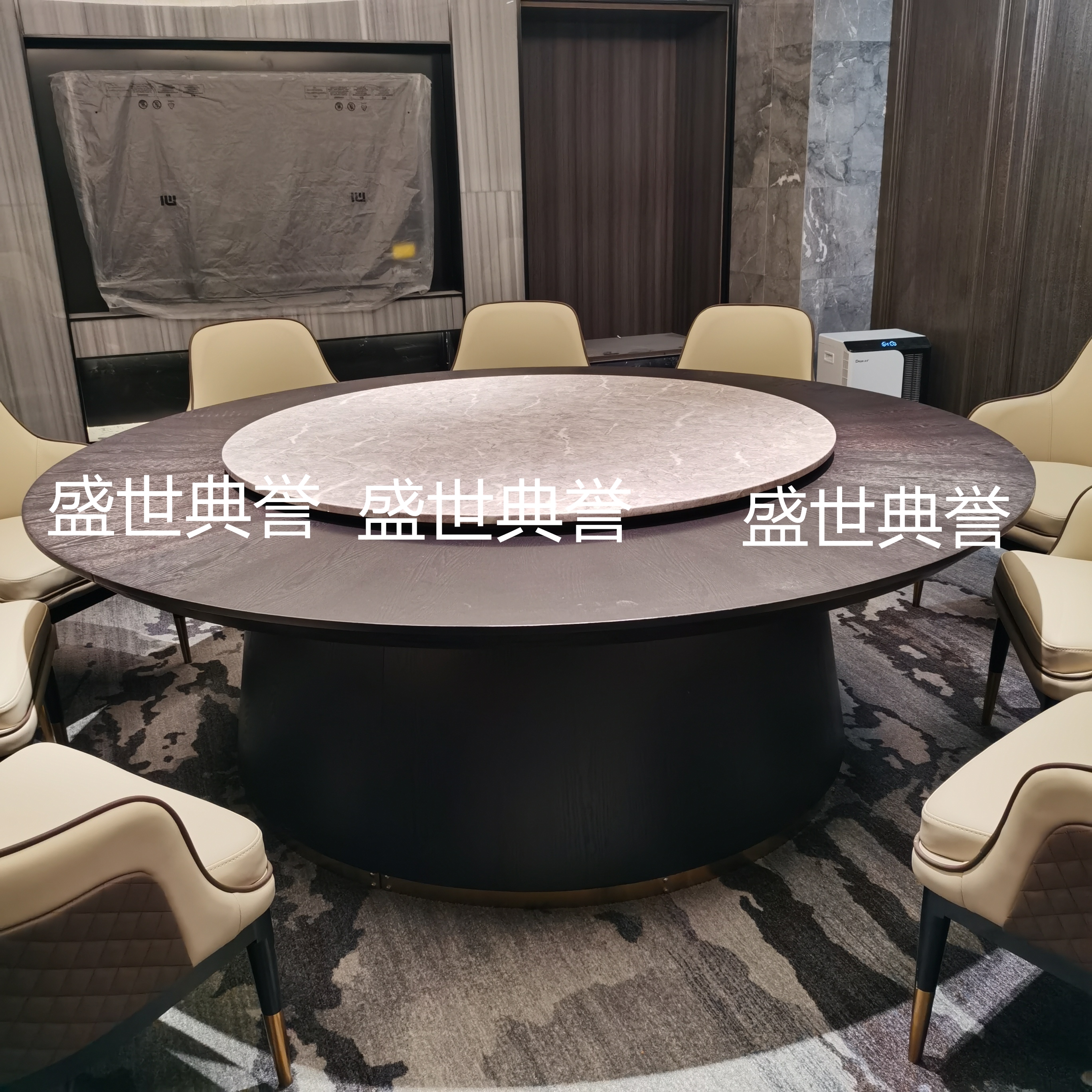 朝阳五星级酒店实木电动圆桌饭店包厢电动转盘餐桌现代轻奢餐桌椅