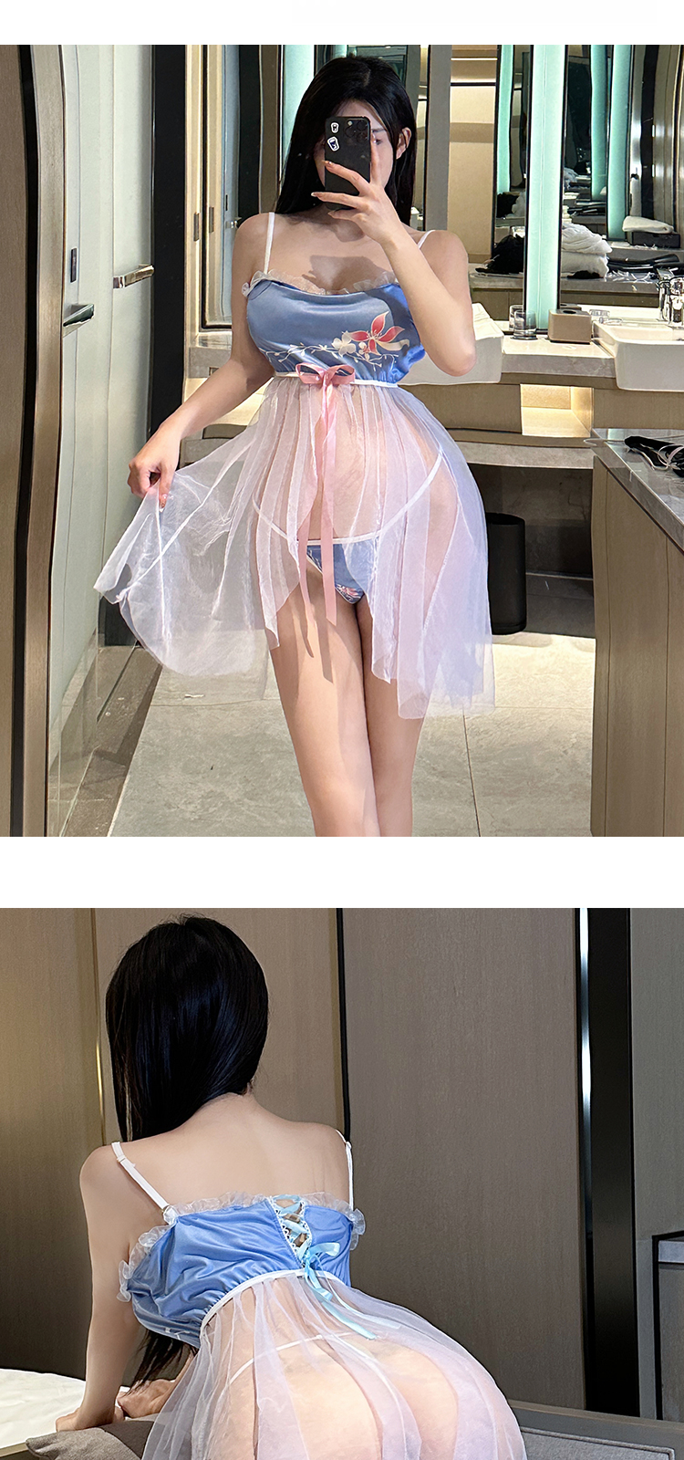 原创情趣内衣纯欲透视诱惑汉服风雾霾蓝睡衣套装角色扮演详情8