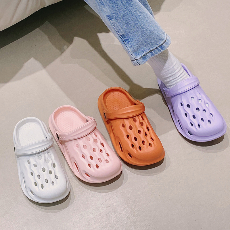 Korean-style crocs, men's and women's sandals, breathable for outdoor use, beach sandals, couple rafting shoes, flat bottom details Picture