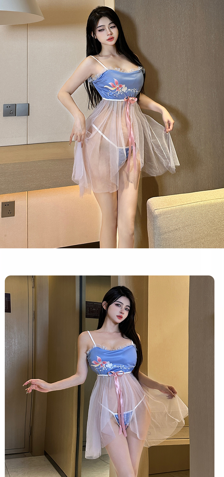 原创情趣内衣纯欲透视诱惑汉服风雾霾蓝睡衣套装角色扮演详情6