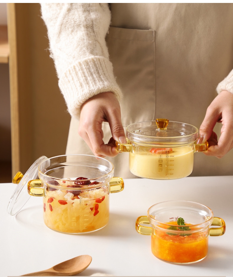 Stock Steamed Egg Bowl High Borosilicate Glass Stew Pot Soup Pot Bird's Nest Bowl Household Steamed Chicken Egg Soup Bowl With Graduated Glass Bowl