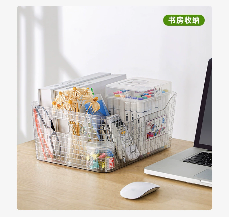 T02-2769 Household handle storage rack, transparent sundries storage basket, snack and toy stacking checkered storage basket detail image 8