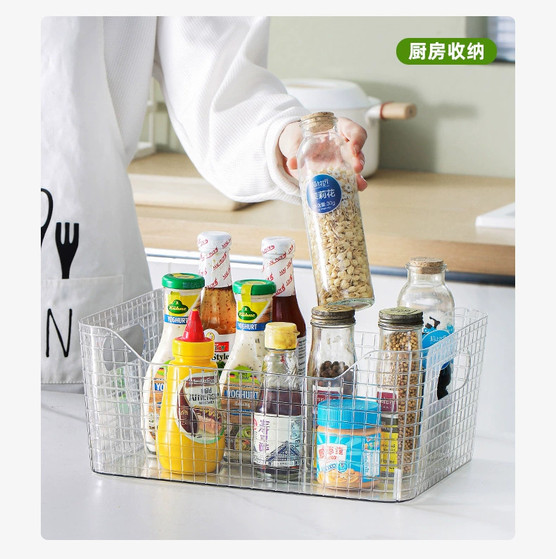 T02-2769 Household handle storage rack, transparent sundries storage basket, snack and toy stacking checkered storage basket detail image 9