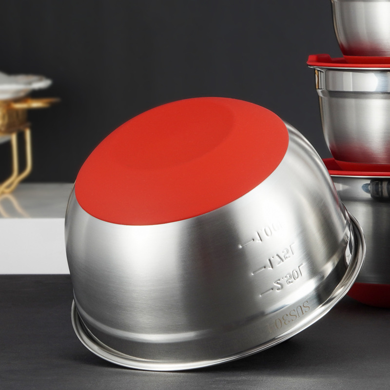 DF99077   沙拉盆带普通盖304不锈钢打蛋盆硅胶底沙拉盆 沙拉碗烘焙搅拌    DF TRADING HOUSE