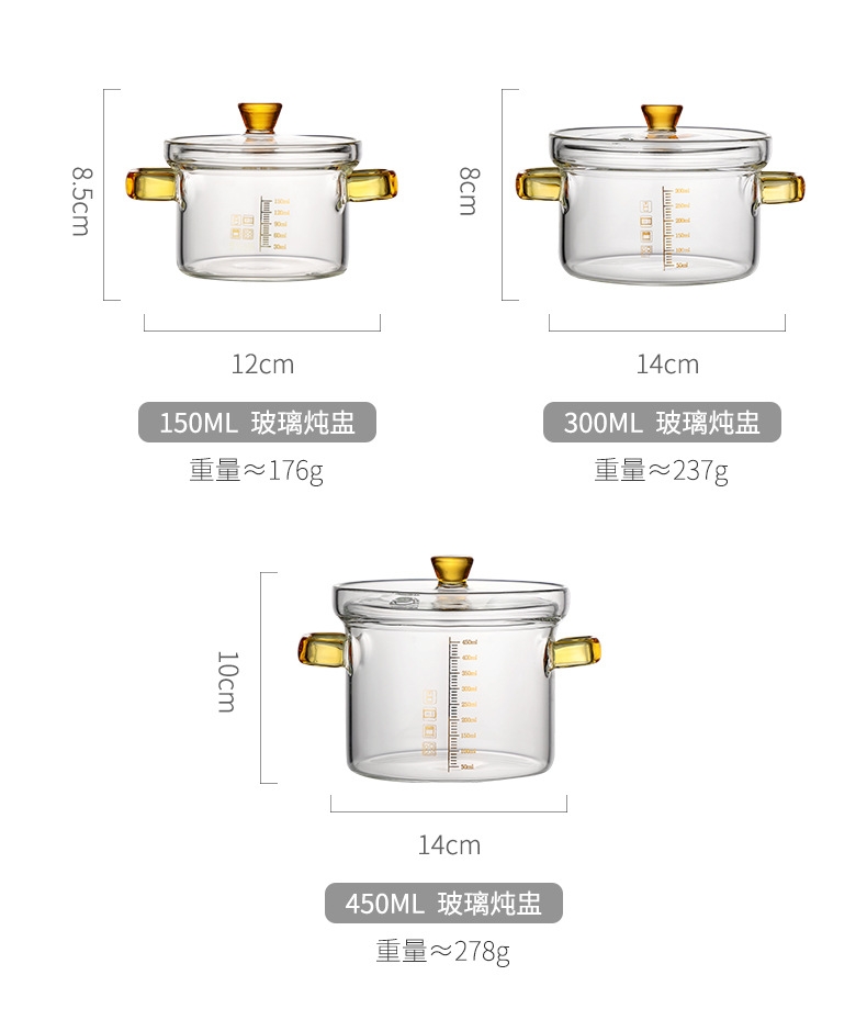 Stock Steamed Egg Bowl High Borosilicate Glass Stew Pot Soup Pot Bird's Nest Bowl Household Steamed Chicken Egg Soup Bowl With Graduated Glass Bowl full figure