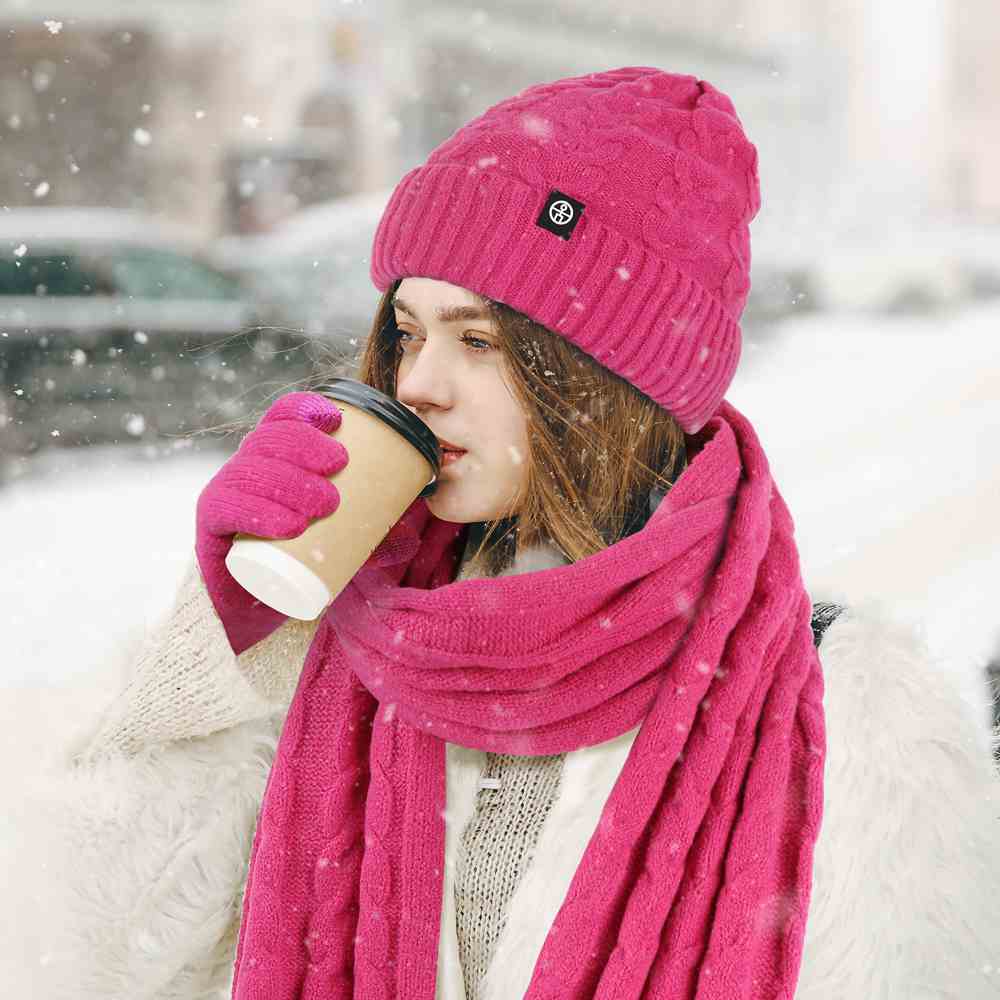 保暖帽子围巾三件套装户外针织帽子围巾手套三件套冬季