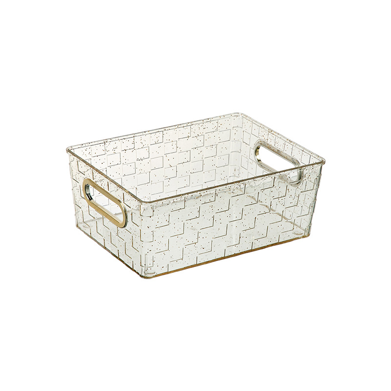 Y24-YM-6601 Transparent gold powder hand-held storage basket, cosmetics storage box, books and sundries storage and organization Item Picture