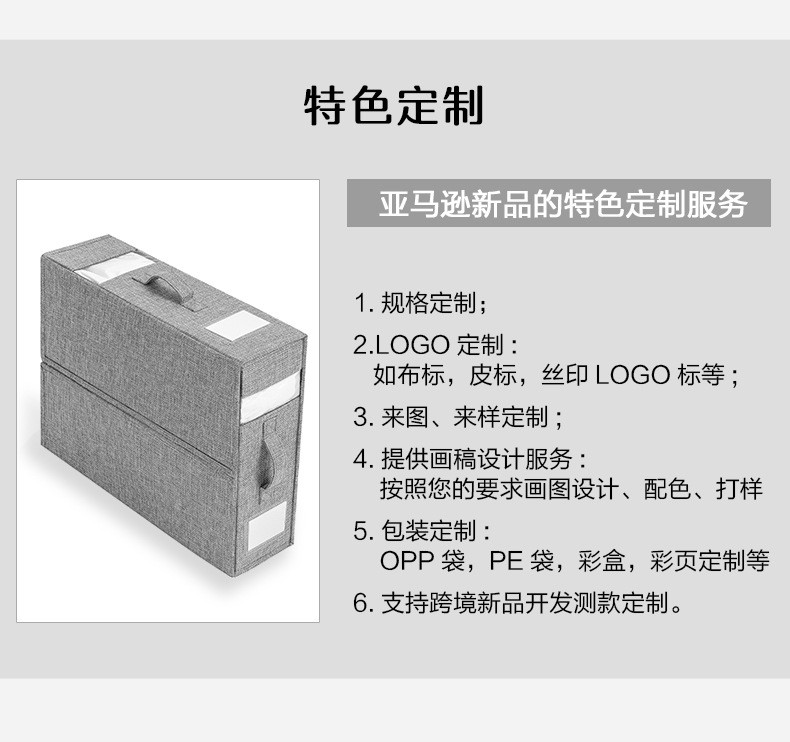 魔术贴收纳神器四件套收纳袋亚马逊床单收纳盒套装布艺床品四件套收纳衣柜毛毯被套储物盒批发新款牛津布大号出口家居收纳盒详情4