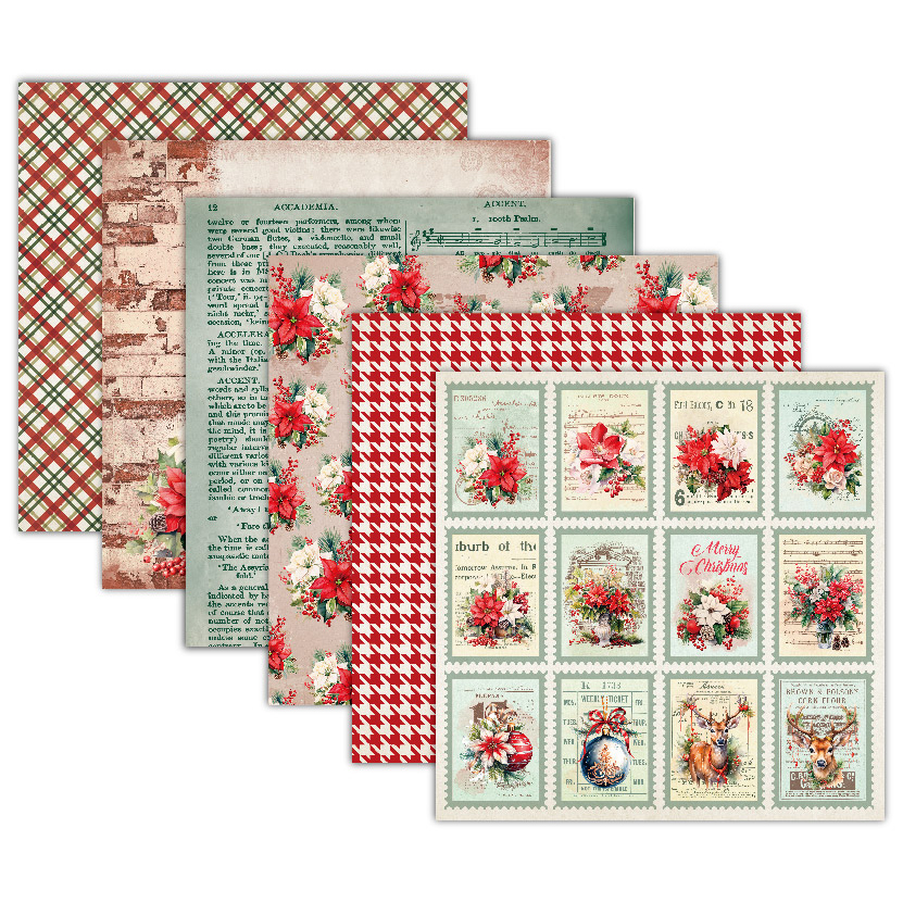 6 inch paper pack -Planners/ Scrapbooks /Cards / Journals / Photo Album DIY craft materials - ( At Christmas Time )  12 sheets - AC230802-06 Item Picture