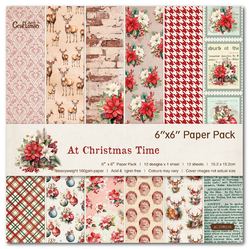 6 inch paper pack -Planners/ Scrapbooks /Cards / Journals / Photo Album DIY craft materials - ( At Christmas Time )  12 sheets - AC230802-06 Specification drawing