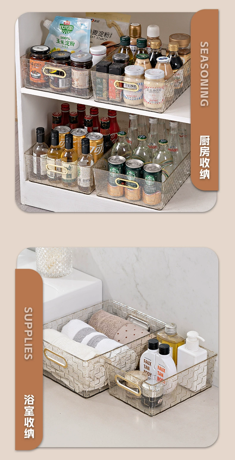 Y24-YM-6601 Transparent gold powder hand-held storage basket, cosmetics storage box, books and sundries storage and organization detail image 8