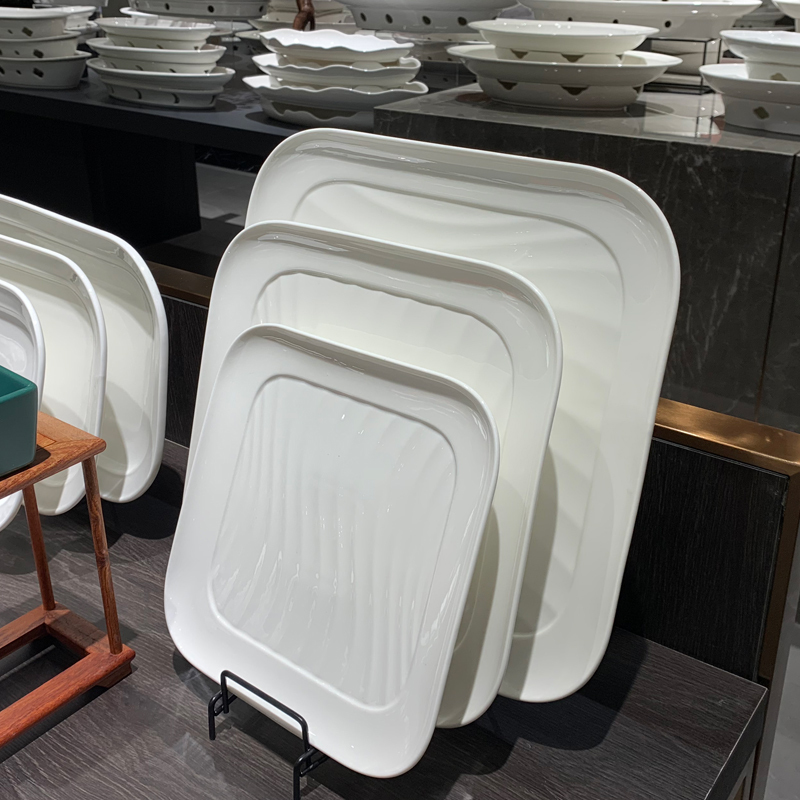 酒店用品陶瓷餐具9寸11寸13寸四方盘纯白陶瓷炒菜盘低骨瓷会所日料店浅盘西餐盘餐厅饭店餐具批发可定制