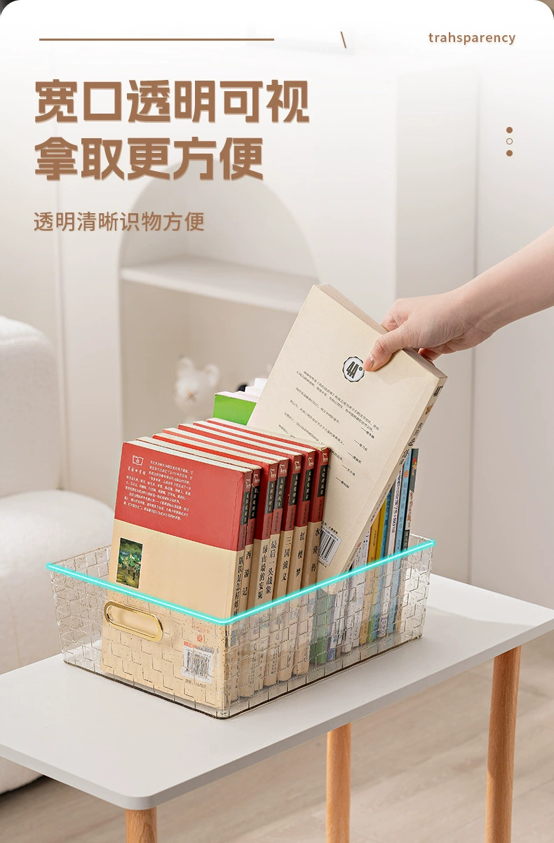 Y24-YM-6601 Transparent gold powder hand-held storage basket, cosmetics storage box, books and sundries storage and organization detail image 2