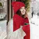欧美冬季围巾三件套加绒户外保暖毛球针织帽子围巾手套三件套装