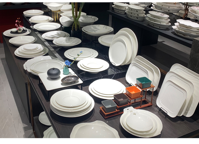 酒店用品陶瓷餐具9寸11寸13寸四方盘纯白陶瓷炒菜盘低骨瓷会所日料店浅盘西餐盘餐厅饭店餐具批发可定制详情1