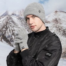 冬天羊毛保暖针织帽子手套两件套加绒触屏毛线帽两件套装