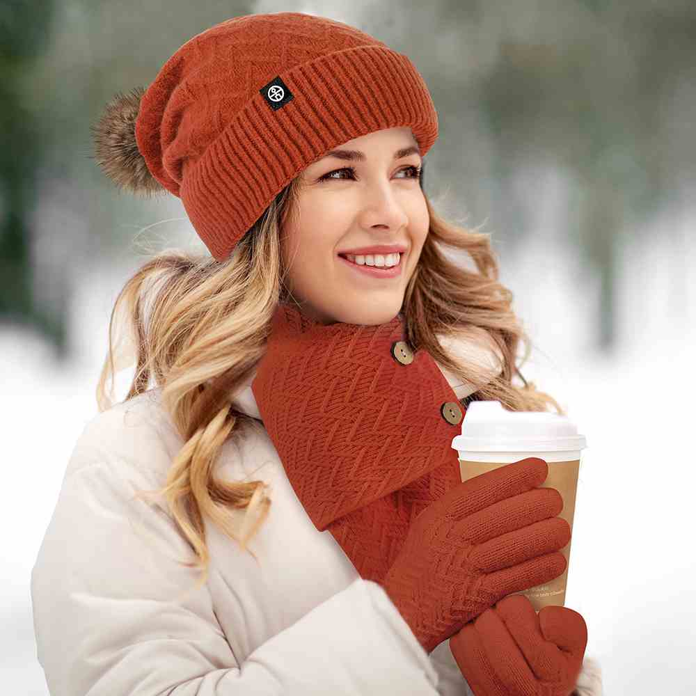 秋冬季毛线帽套装户外保暖加厚加绒帽子围巾手套女三件套