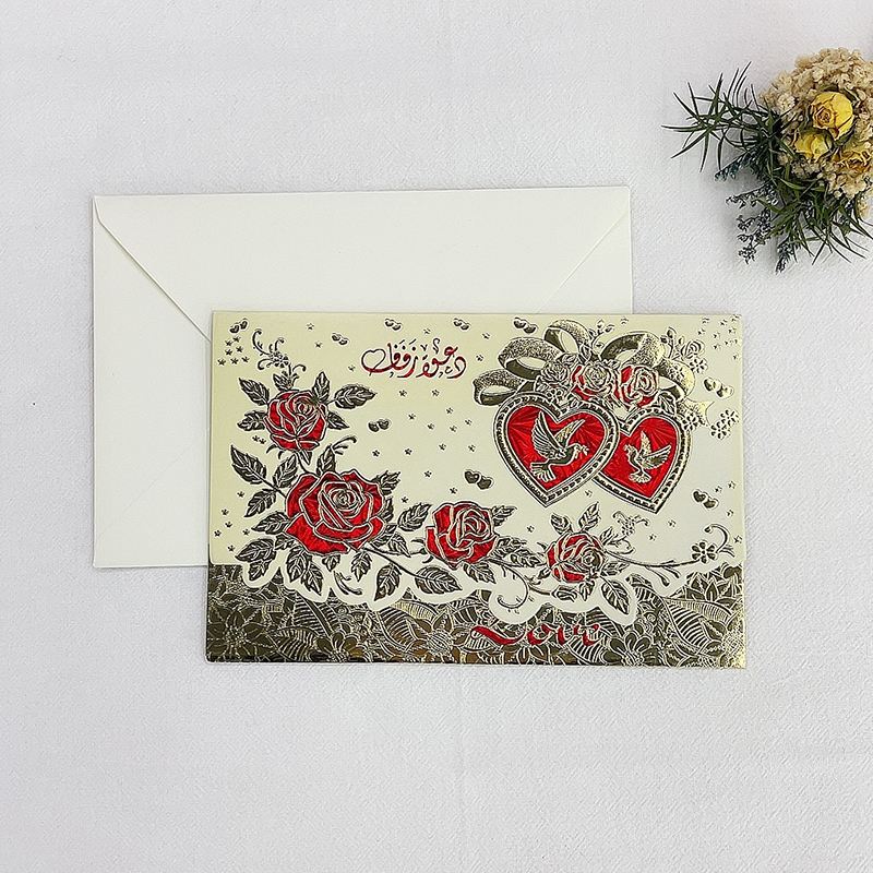 外贸专供现货定制非洲中东欧式南美烫金浮雕四色三折结婚请柬感谢邀请函贺卡请帖带信封批发