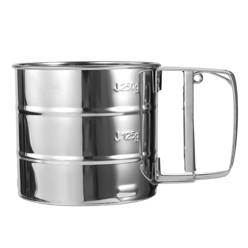 DF99422 Large stainless steel flour sifter New hand-held sieve Flour sifter Semi-automatic stainless steel powdered sugar sifter Baking household flour sifter DF TRADING HOUSE