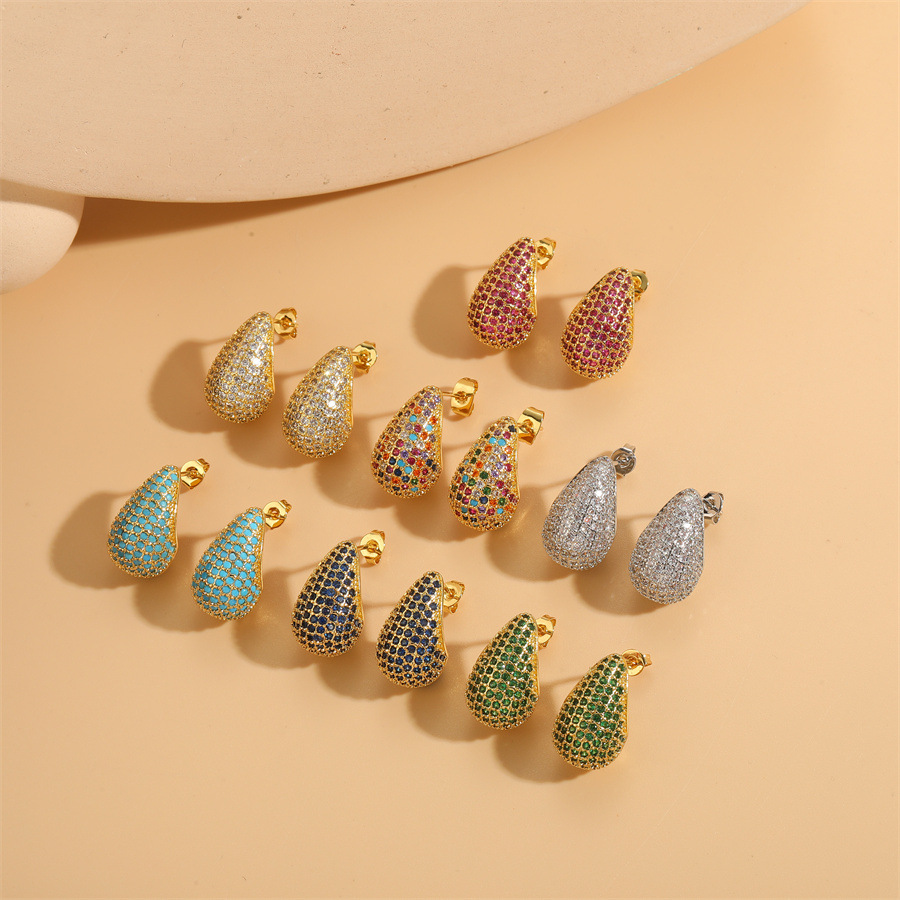 Explosive hollow design water drop color zircon earrings cross-border sales comma light luxury earrings jewelry full figure