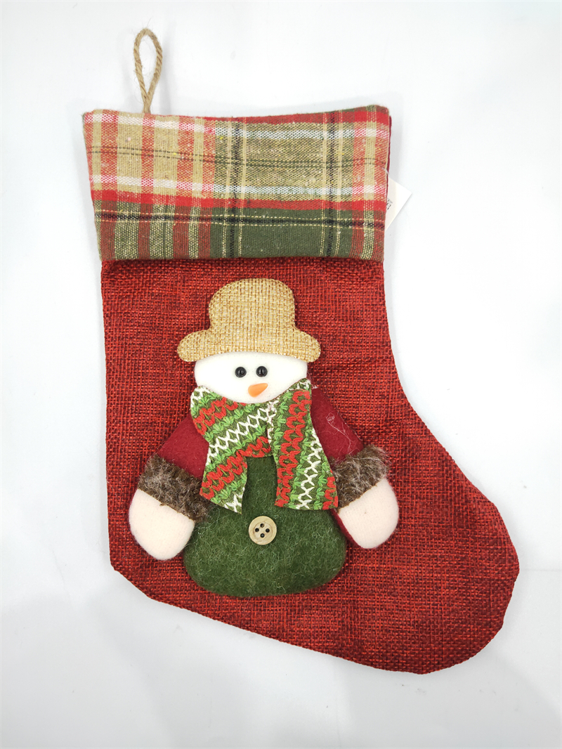 Cheung Chau Christmas Linen Border Stocking Gift Bag Snowman Claus Stocking Candy Ornament Gift Bag details Picture