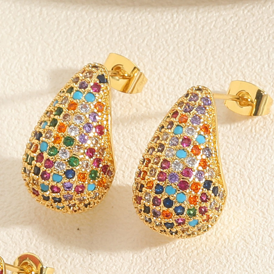 Explosive hollow design water drop color zircon earrings cross-border sales comma light luxury earrings jewelry Item Picture