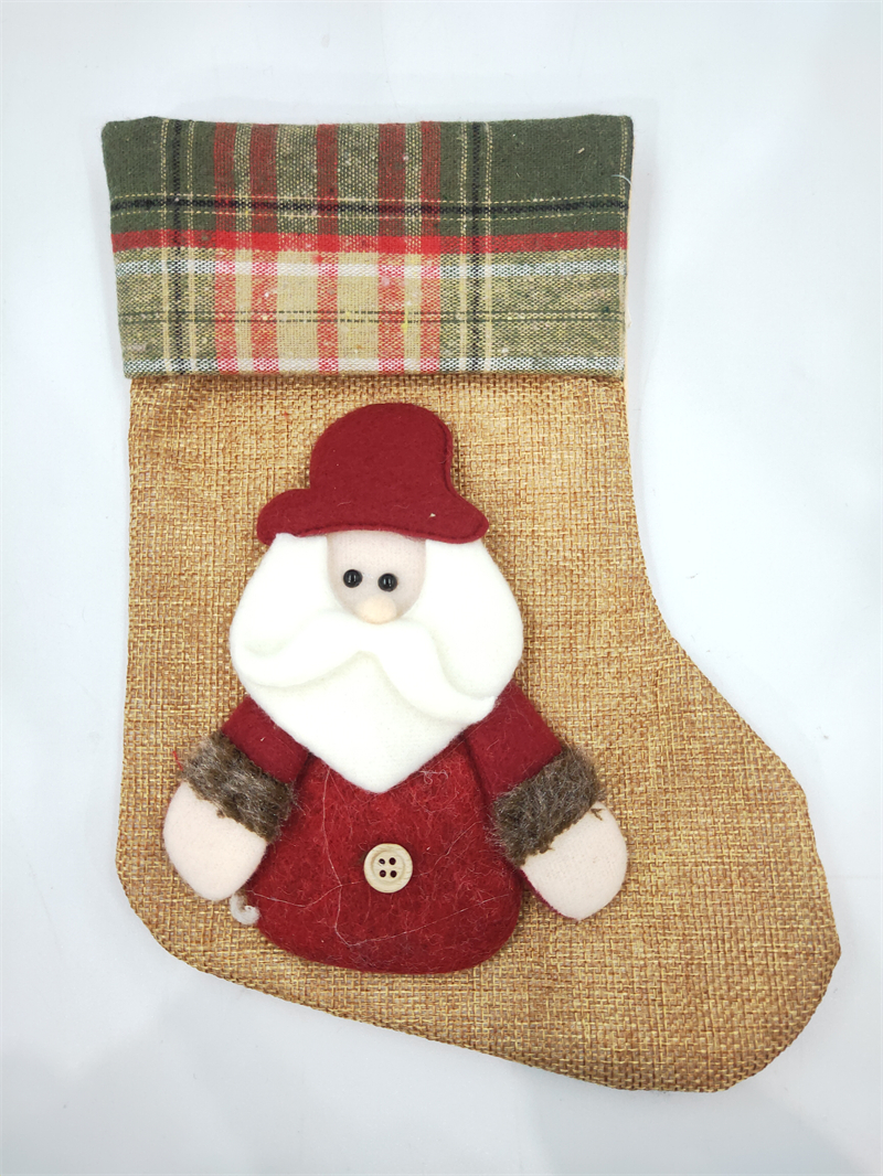 Cheung Chau Christmas Linen Border Stocking Gift Bag Snowman Claus Stocking Candy Ornament Gift Bag