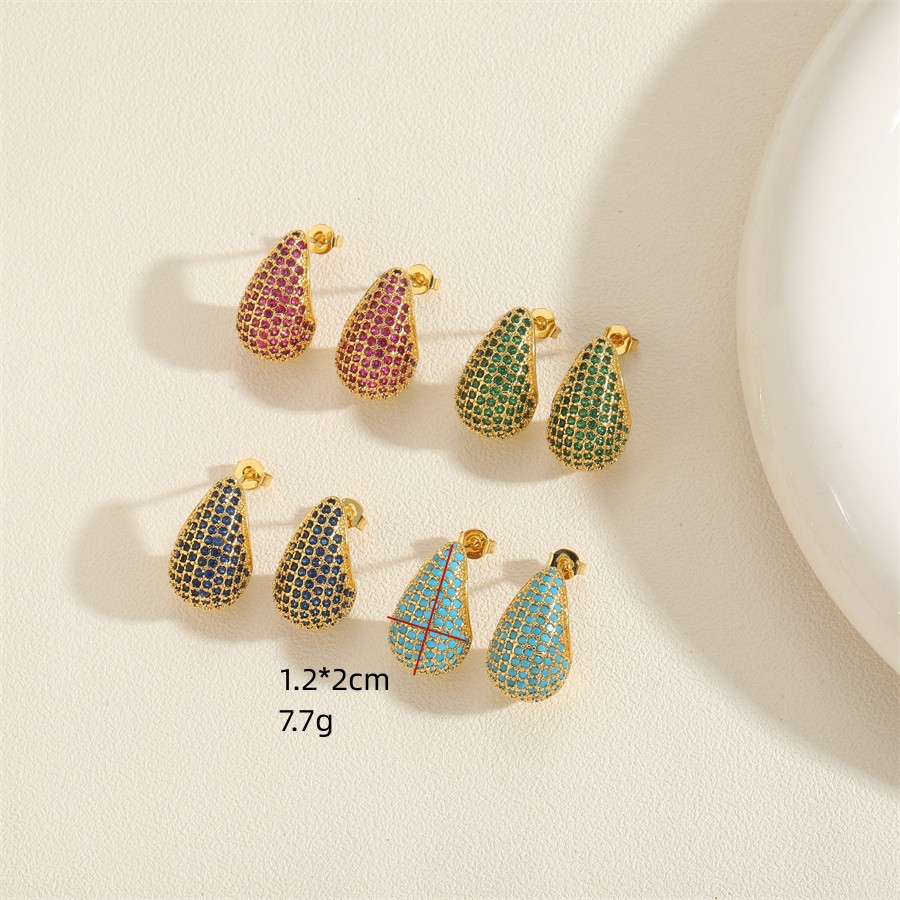 Explosive hollow design water drop color zircon earrings cross-border sales comma light luxury earrings jewelry details Picture