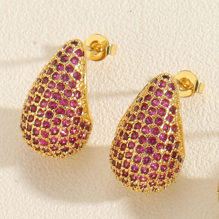 Explosive hollow design water drop color zircon earrings cross-border sales comma light luxury earrings jewelry Specification drawing