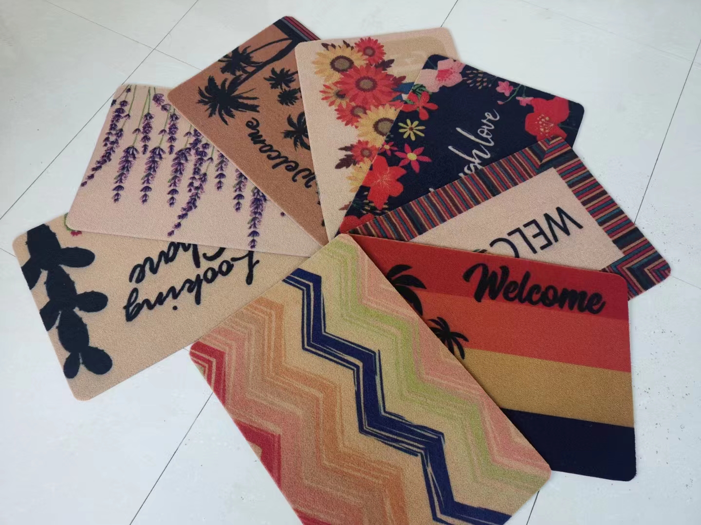 Thick PVC base imitation coconut palm printed floor mat, rubbing mat, door mat, foot mat, indoor mat, household mat, and mud scraper mat. The thickness is 6mm, and the dimensions are 38*58CM/43*73/48*78CM Specification drawing