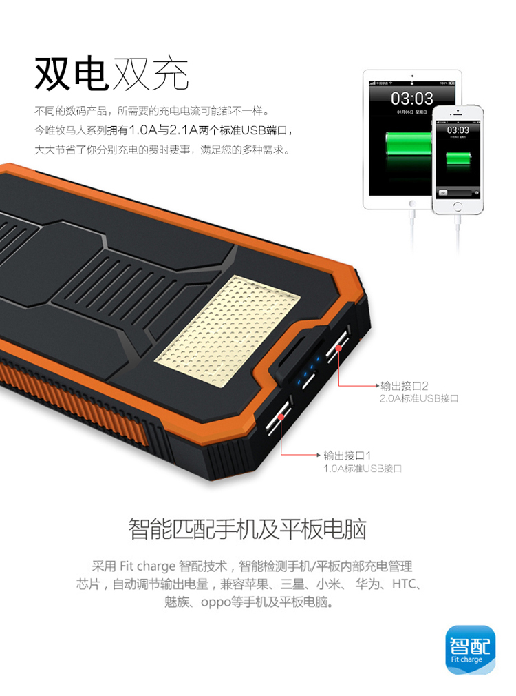 【充电宝HB667S】太阳能带灯移动充电宝详情3