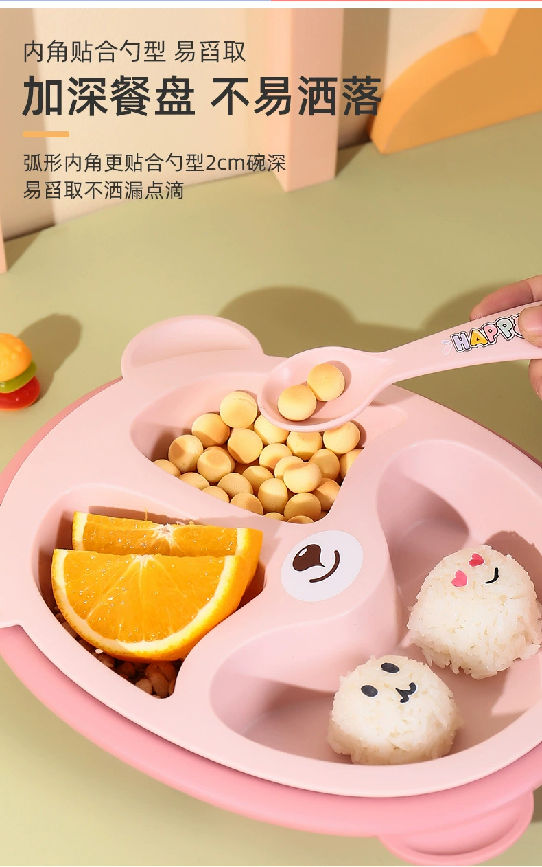 S42-XJ-8333 Bamboo Fiber Sea Otter Children's Plate, Double Plate with fork and spoon, 5-piece Cartoon hippopotamus plate detail image 8