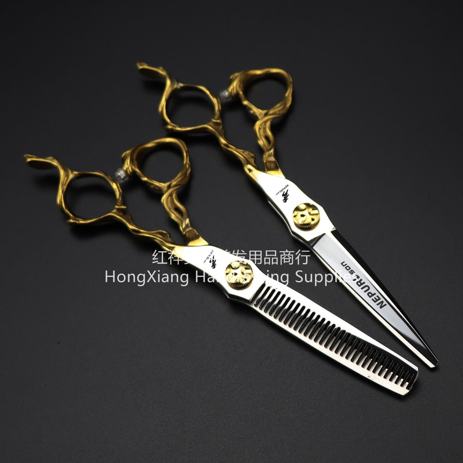 6.0 inch black gold root handle Napson Hair scissors Hair scissors Flat cut bangs cut teeth scissors thin scissors
