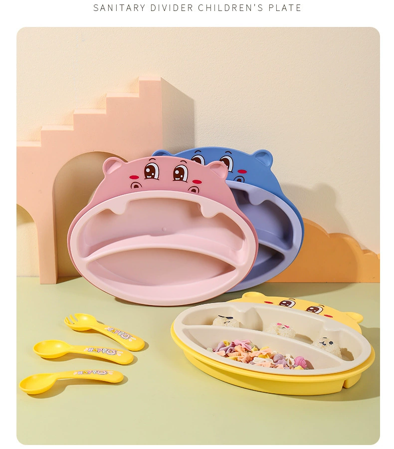 S42-XJ-8333 Bamboo Fiber Sea Otter Children's Plate, Double Plate with fork and spoon, 5-piece Cartoon hippopotamus plate detail image 18