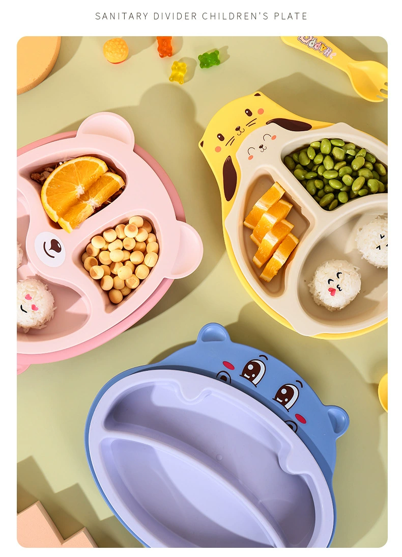 S42-XJ-8333 Bamboo Fiber Sea Otter Children's Plate, Double Plate with fork and spoon, 5-piece Cartoon hippopotamus plate detail image 19