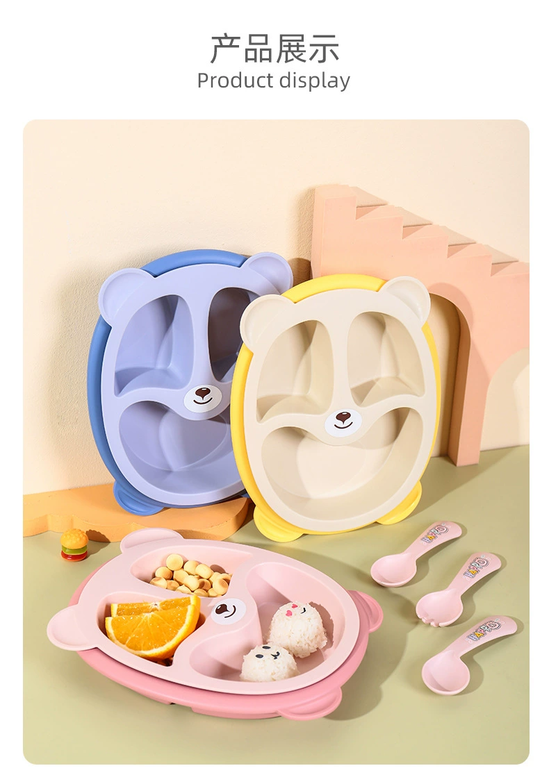 S42-XJ-8333 Bamboo Fiber Sea Otter Children's Plate, Double Plate with fork and spoon, 5-piece Cartoon hippopotamus plate detail image 16