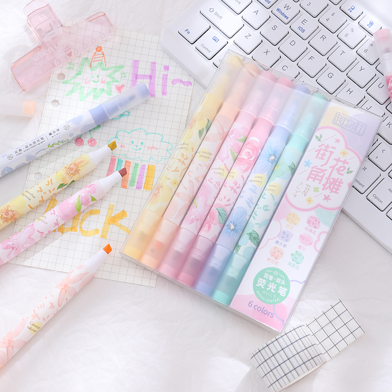 Double Head Flower Scent Highlighter Color Highlight Mark Eye Care Students Children Large Volume Fun Club Specification drawing