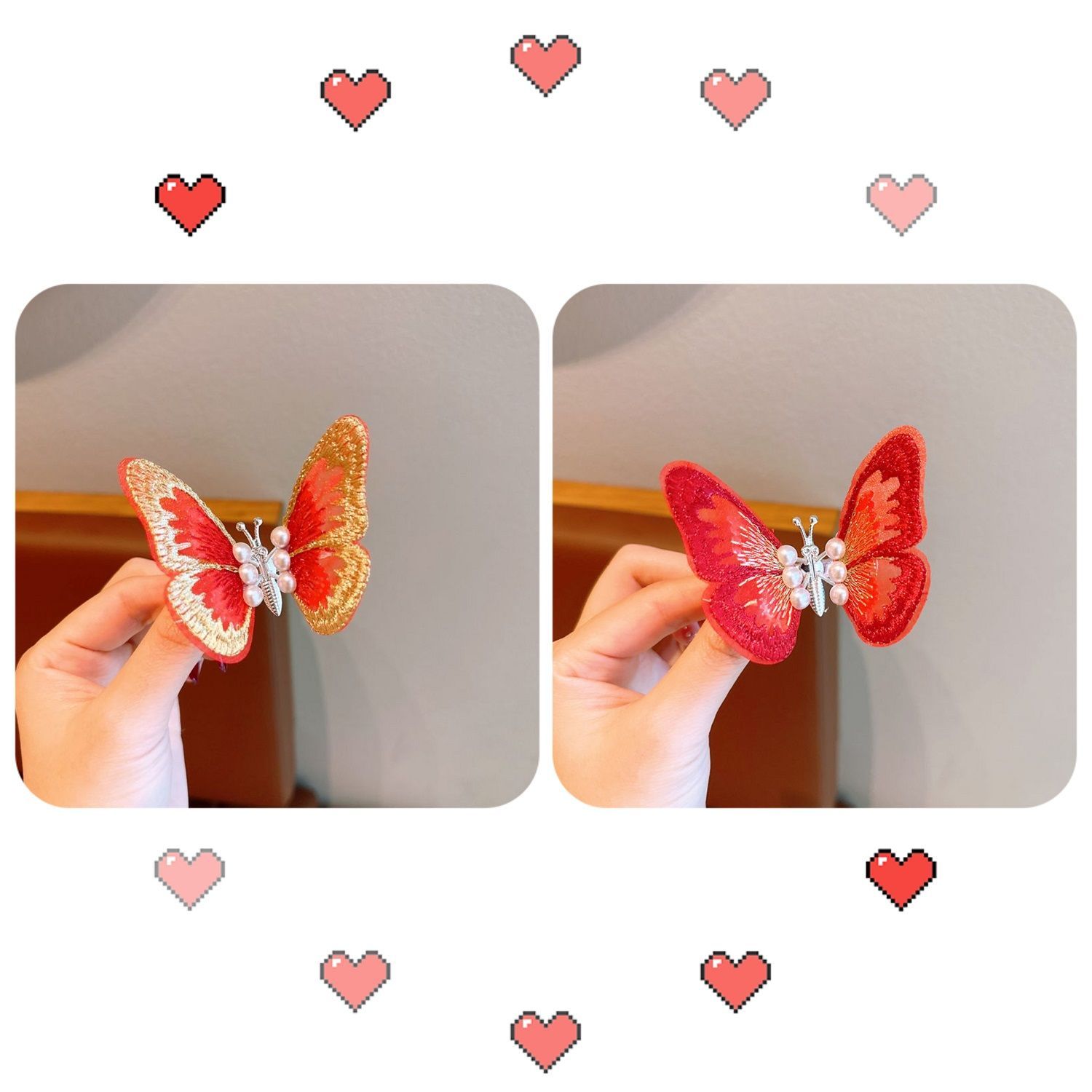 喜庆中国风遥一遥蝴蝶发夹 大红刺绣蝴蝶发饰详情图10