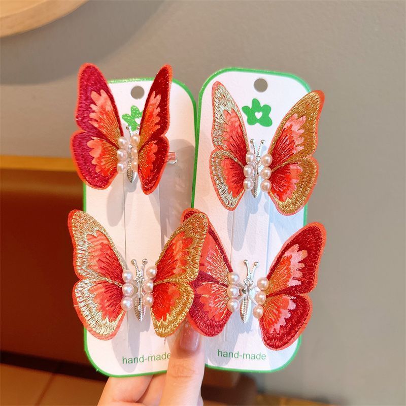 喜庆中国风遥一遥蝴蝶发夹 大红刺绣蝴蝶发饰详情图4