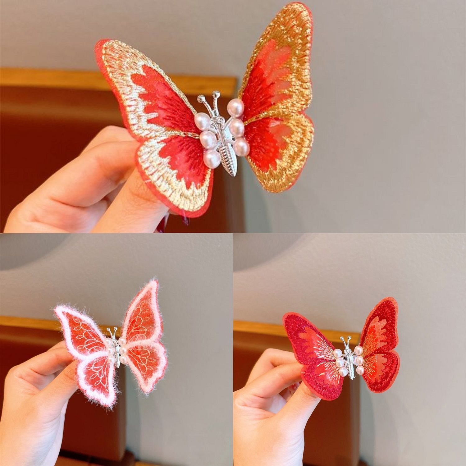 喜庆中国风遥一遥蝴蝶发夹 大红刺绣蝴蝶发饰详情图13