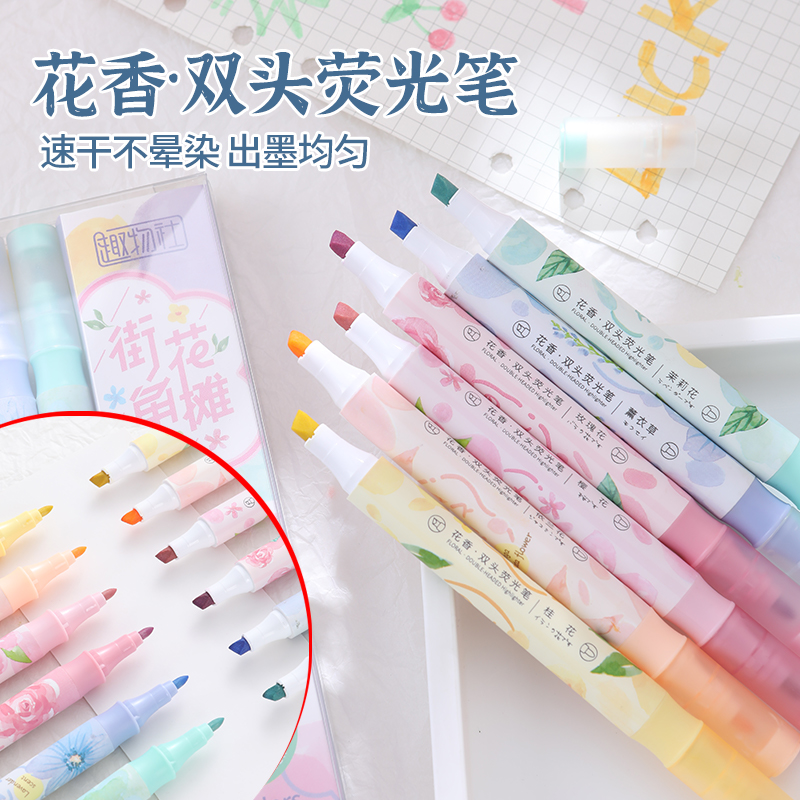Double Head Flower Scent Highlighter Color Highlight Mark Eye Care Students Children Large Volume Fun Club Application Scenario