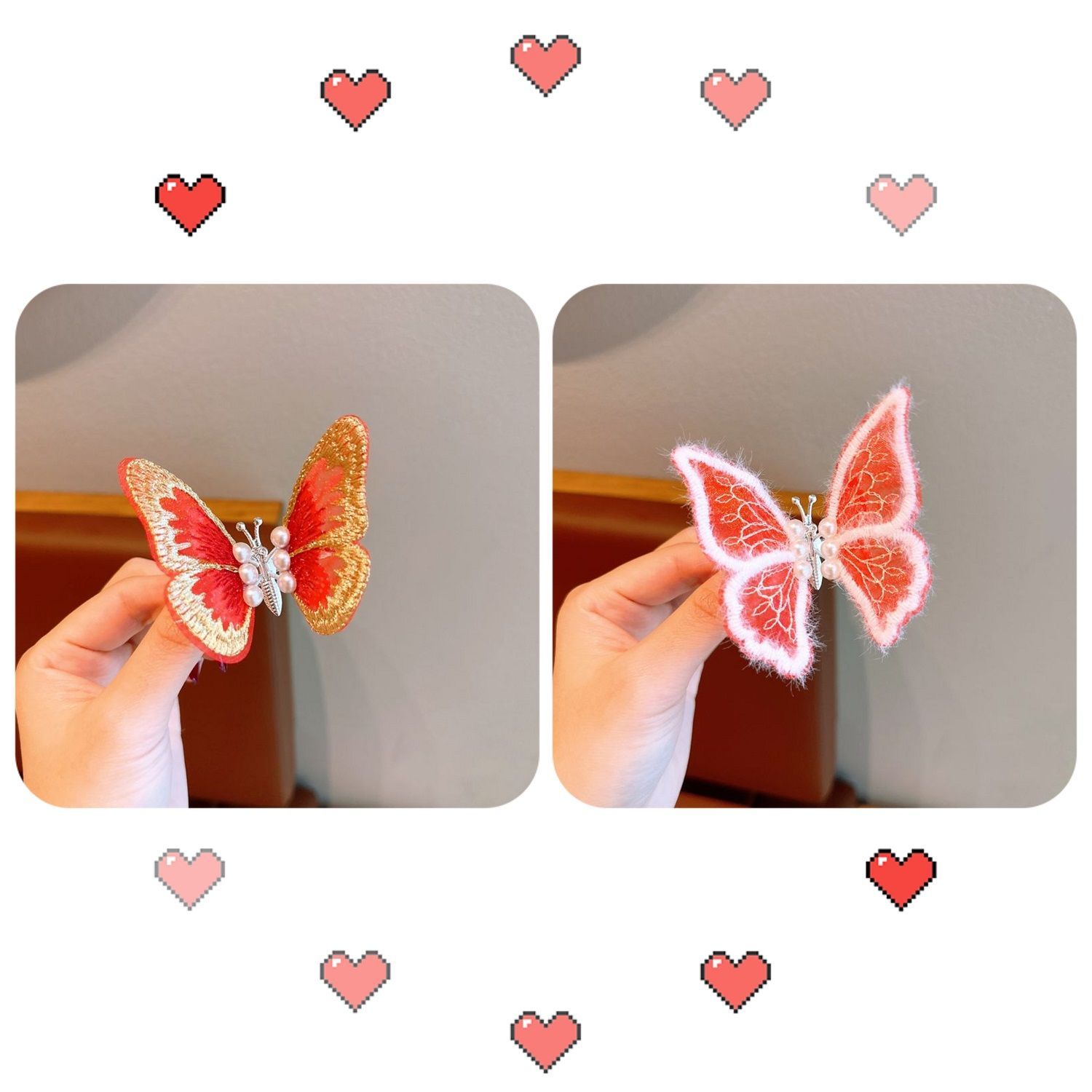 喜庆中国风遥一遥蝴蝶发夹 大红刺绣蝴蝶发饰详情图12