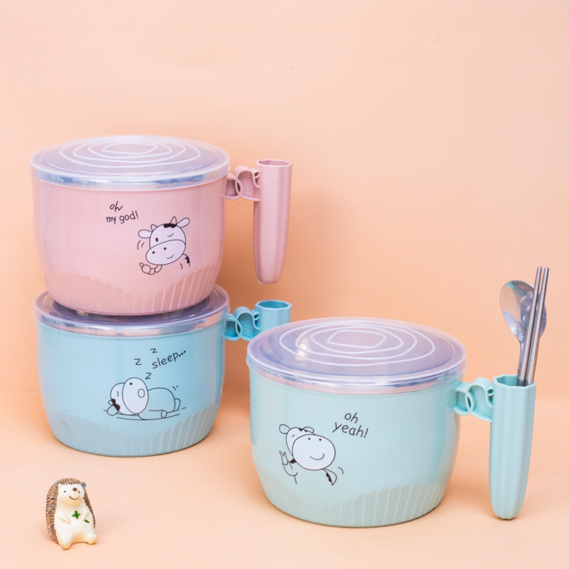 L59-511 stainless steel tableware rice bowls, student cafeteria instant noodle bowls with LIDS, instant noodle cups, dormitory single lunch boxes Item Picture