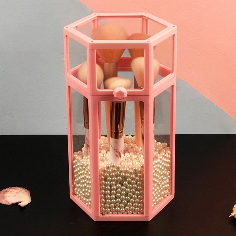T38-W0152 Makeup brush storage holder, dust-proof cover, glass table, cosmetics and grooming box, light luxury ins style detail image 12
