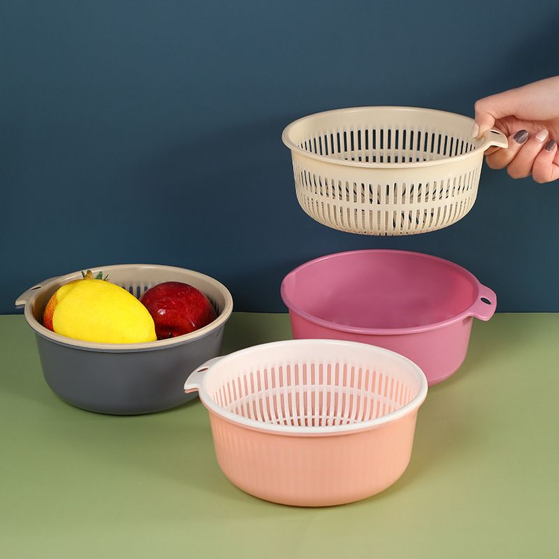 Kitchen double-layer medium drain basket fruit and vegetable intensive water storage basket Kitchen storage basin basket