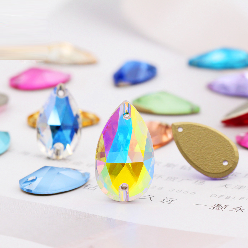 Shangli Manufacturers Direct Sales Of High-End Flat Button Flat Water Drop Hand Sewing Drill K9 Crystal Glass Super Flash Non-Scratch Box Packaging High Product Dress Wedding Dance Dress Diy Universal Diamond-Like Accessories (Other Colors Contact Customer Service) details Picture