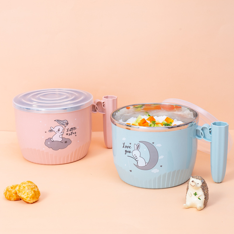 L59-511 stainless steel tableware rice bowls, student cafeteria instant noodle bowls with LIDS, instant noodle cups, dormitory single lunch boxes