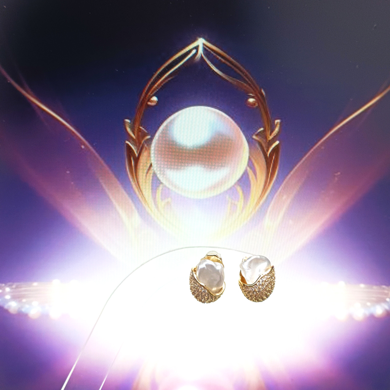 Yiwu Huibo Baodi 068153 Copper plated 14K gold freshwater pearl stud earrings details Picture