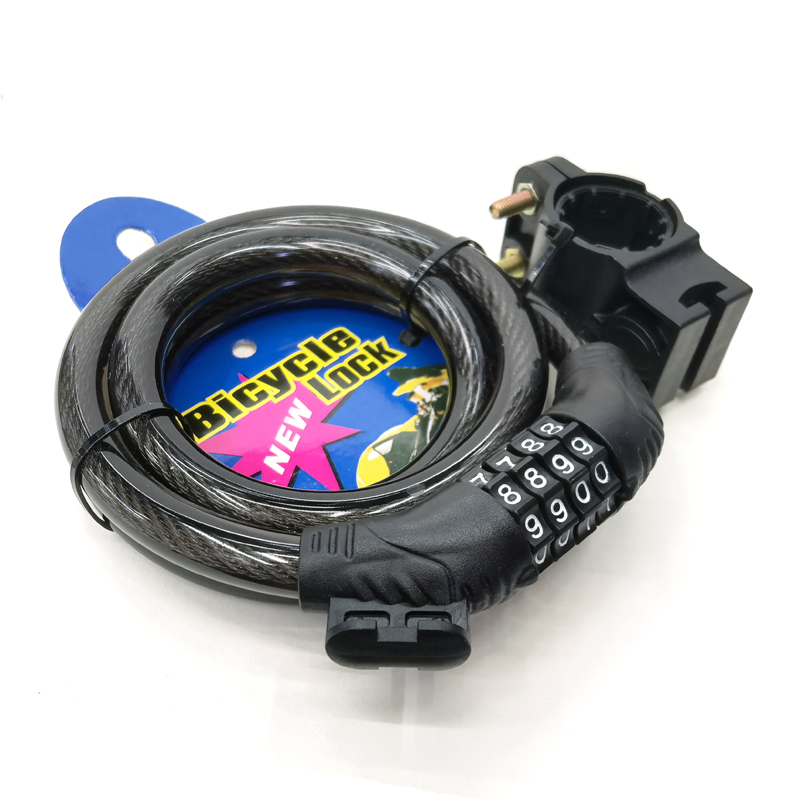 211214 four-digit password lock for bicycle with frame, bicycle steel cable lock, portable circular lock, anti-theft lock for electric bicycle details Picture